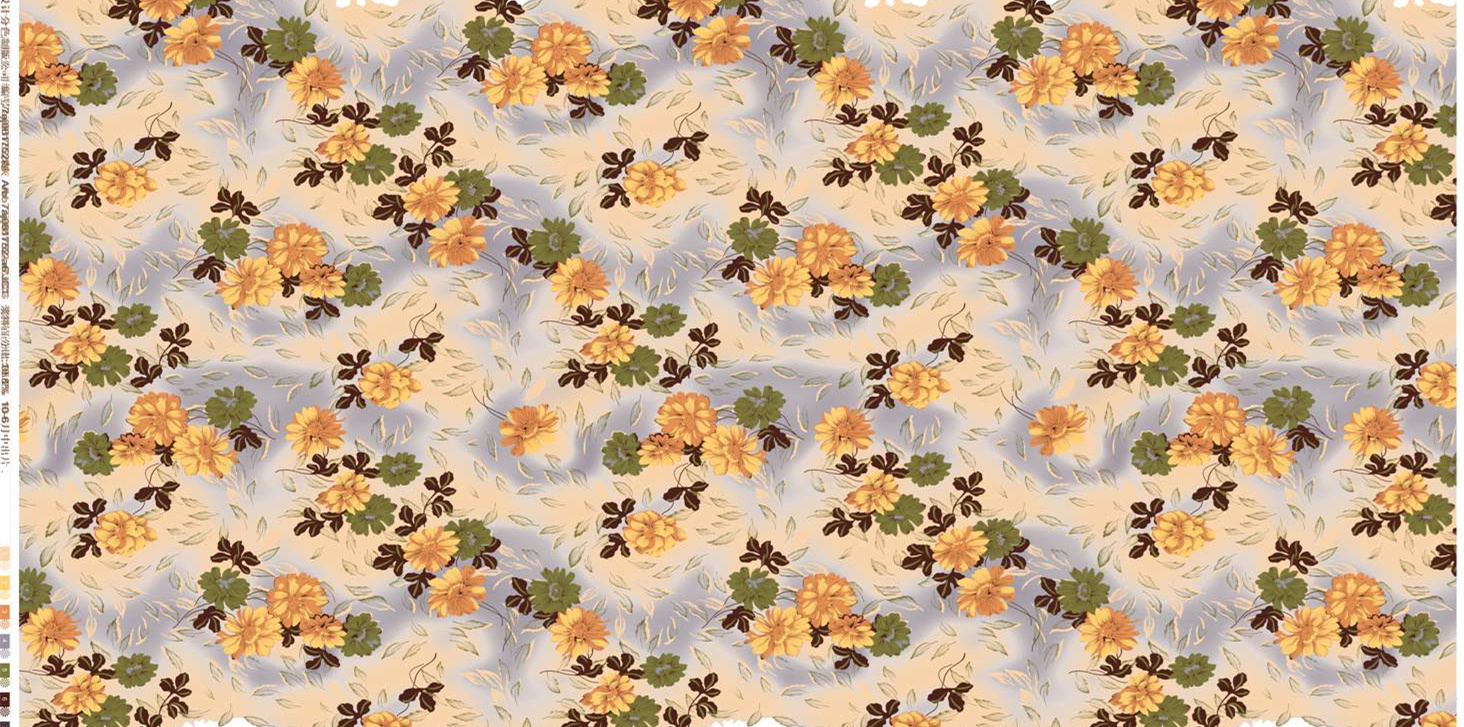 复古黄绿花卉面料印花素材 适合服装定制设计