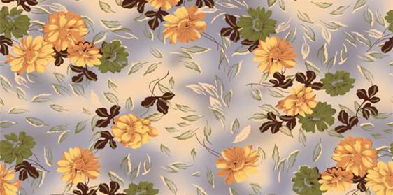 复古黄绿花卉面料印花素材 服装印花设计