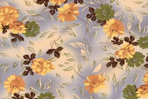 复古黄绿花卉面料印花素材 服装印花设计