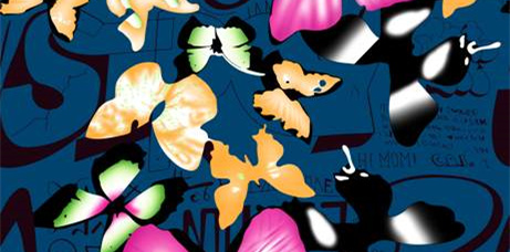 时尚花卉蝴蝶元素面料印花素材,适用于服装定制