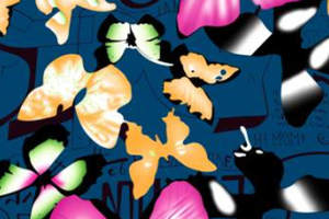 时尚花卉蝴蝶元素面料印花素材，适用于服装定制