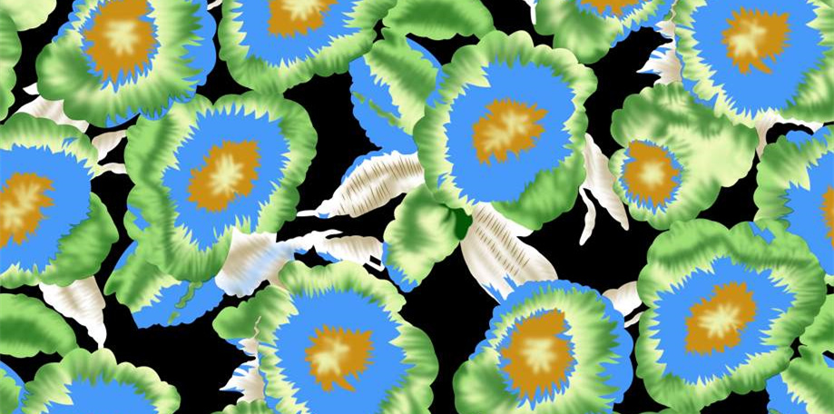 时尚蓝绿花卉面料印花素材 夏季服装印花设计灵感