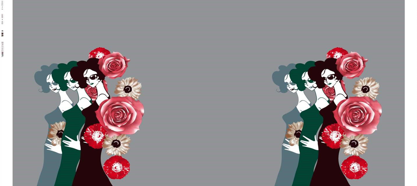 复古花卉与优雅女性 时尚面料印花设计素材