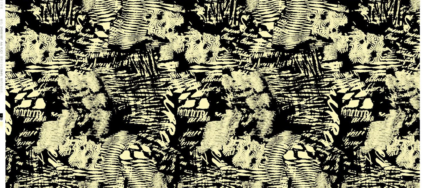 复古手绘风面料印花素材,适用于服装印花设计