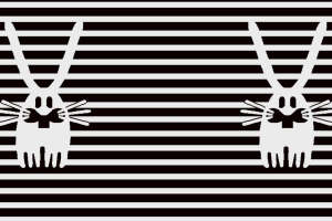 时尚黑白条纹兔子图案 服装印花面料设计素材