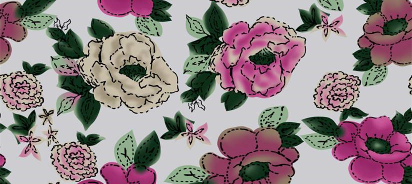 复古手绘风花卉面料印花素材,适用于服装印花设计