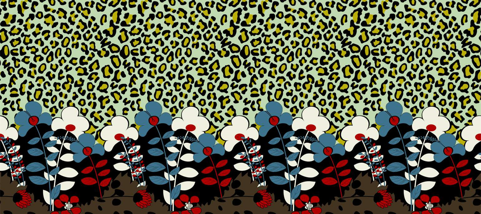 复古豹纹花卉融合的面料印花设计