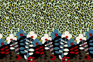 复古豹纹花卉融合的面料印花设计