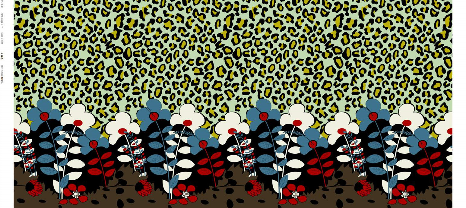 复古豹纹与花卉融合的面料印花素材