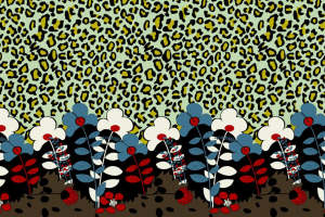 复古豹纹与花卉融合的面料印花素材