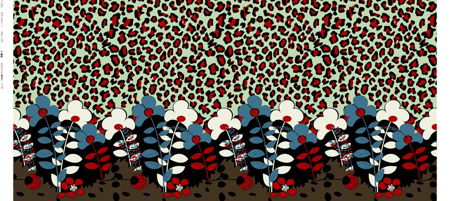 复古豹纹与花卉碰撞的时尚服装印花素材