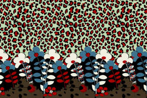 复古豹纹与花卉碰撞的时尚服装印花素材