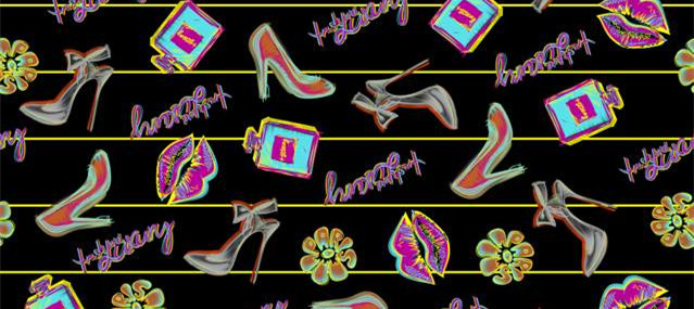 复古波普风面料印花素材,时尚高跟香水图案