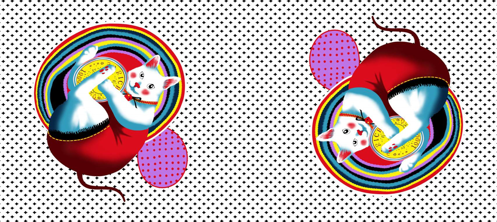 复古波点猫咪趣味面料印花设计