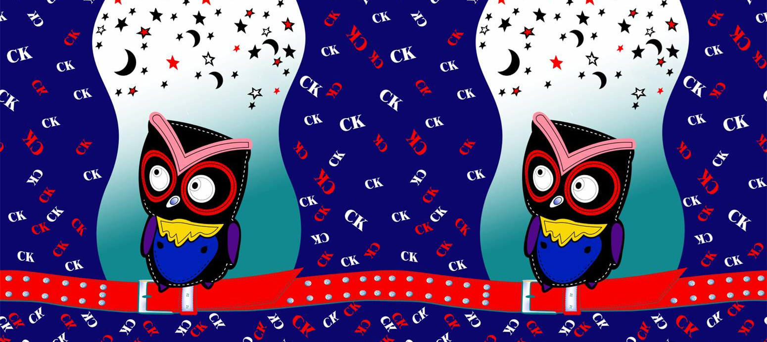 星空猫头鹰卡通风服装印花设计素材