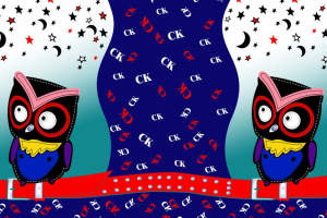 星空猫头鹰卡通风服装印花设计素材