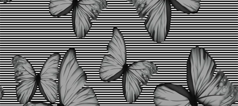 复古条纹与蝴蝶融合的面料印花素材,适用于服装印花设计