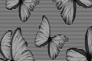 复古条纹与蝴蝶融合的面料印花素材，适用于服装印花设计