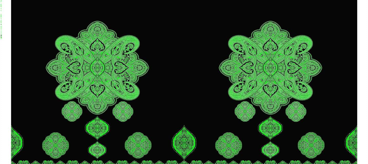 绿色民族风对称花型 高端面料印花设计素材