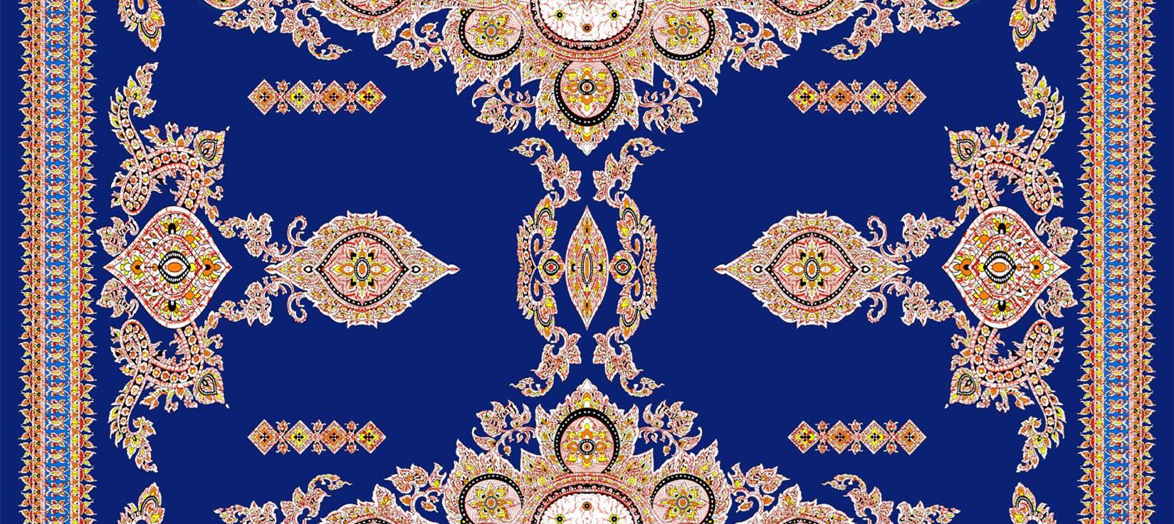 复古民族风深蓝底金线服装印花面料素材