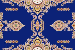 复古民族风深蓝底金线服装印花面料素材