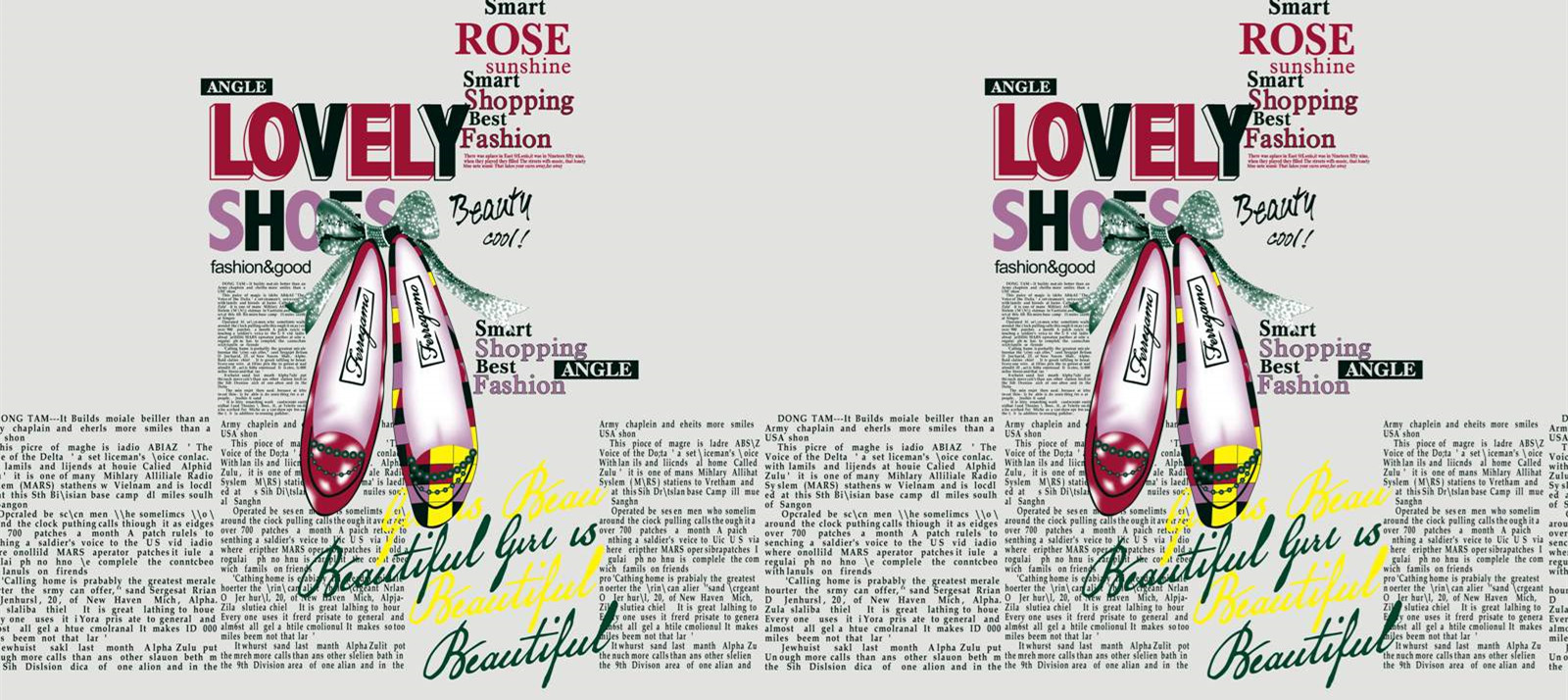 复古报纸风LOVELY SHOES服装印花素材