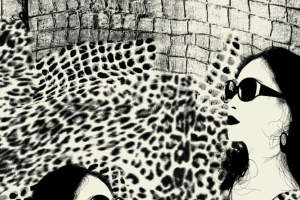 复古豹纹与砖墙纹理的时尚服装印花素材设计