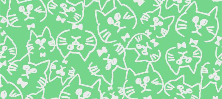 清新绿底猫咪图案 可爱卡通服装印花素材