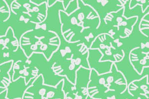 清新绿底猫咪图案 可爱卡通服装印花素材