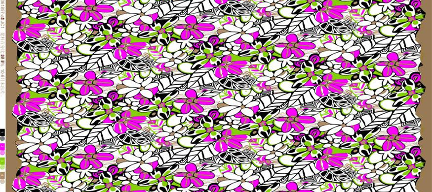 活力紫白花卉服装印花素材 时尚面料设计