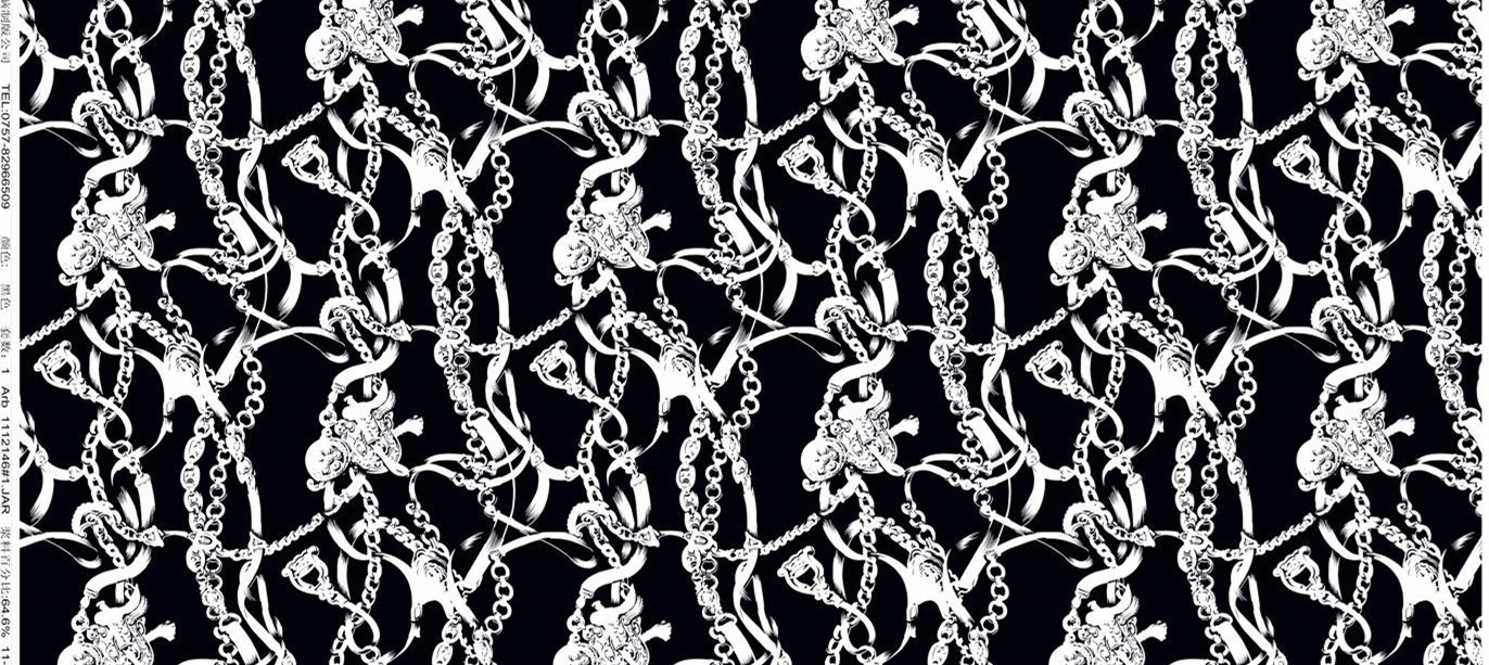 复古链条与丝带交织的面料印花素材,时尚服装印花设计