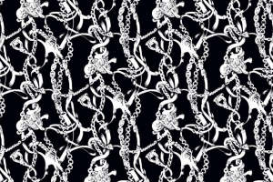 复古链条与丝带交织的面料印花素材，时尚服装印花设计