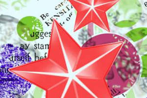 时尚红五星与多彩圆点面料印花素材