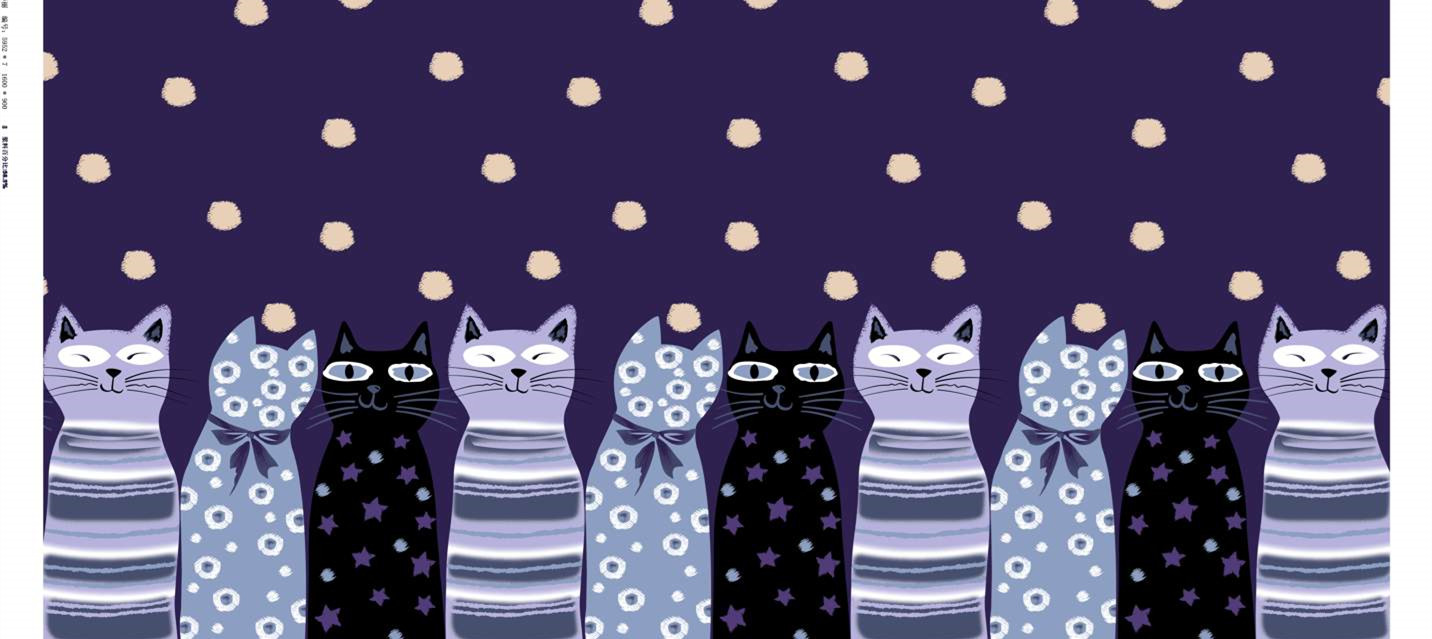 可爱猫咪主题面料印花 创意服装印花素材推荐