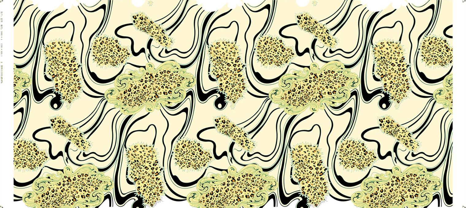 复古豹纹与流动线条的面料印花设计素材