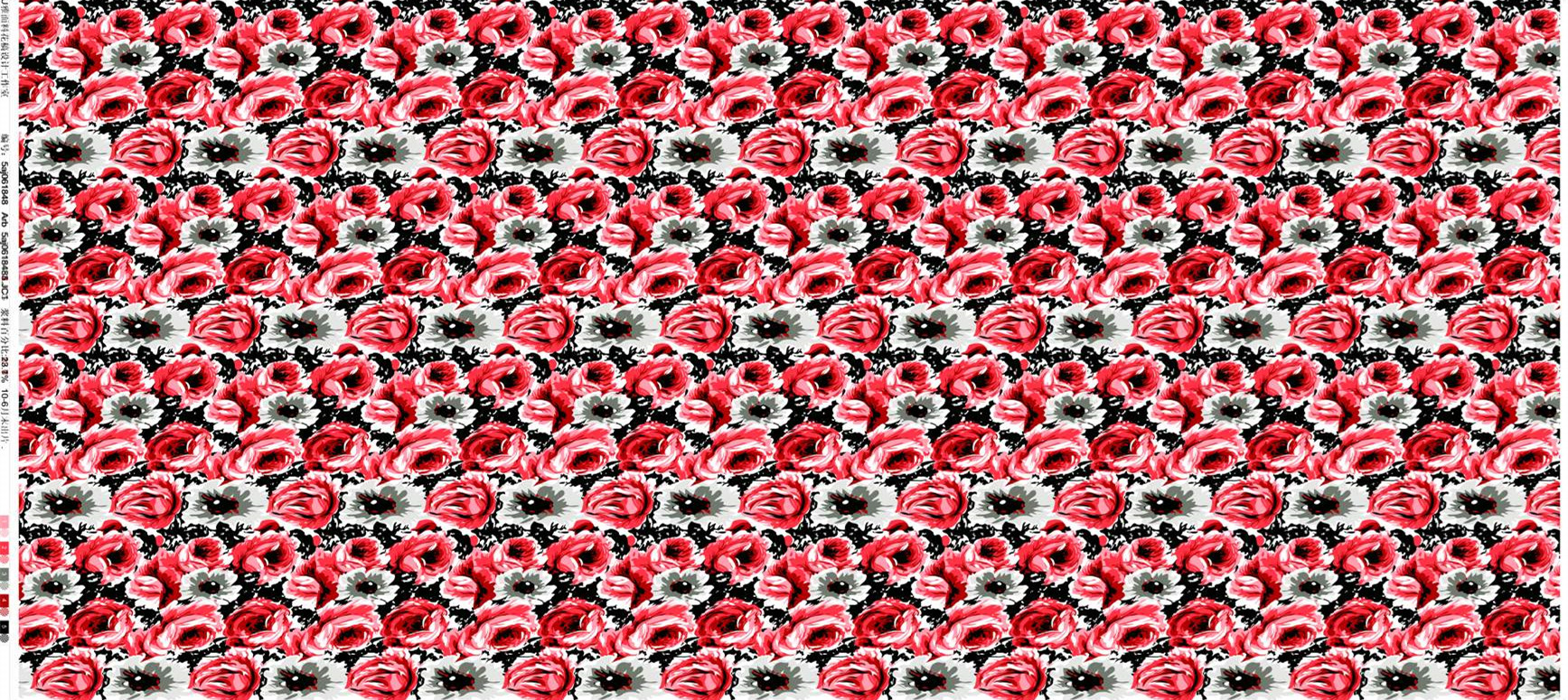 复古红白花卉面料印花素材