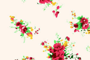 复古红黄花卉面料印花 时尚服装印花素材推荐