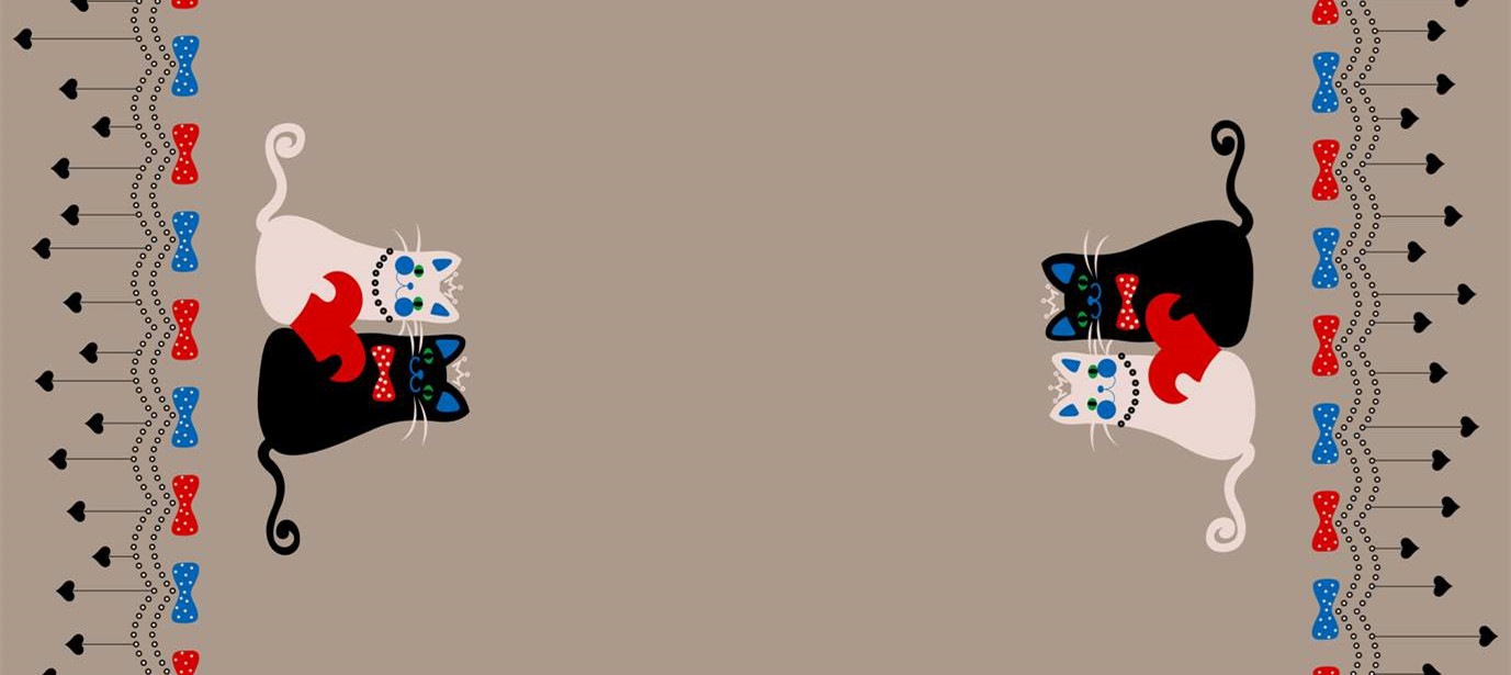 复古猫咪与几何边框的时尚面料印花设计素材