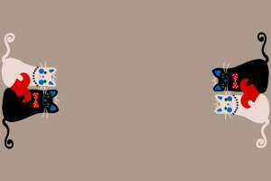 复古猫咪与几何边框的时尚面料印花设计素材