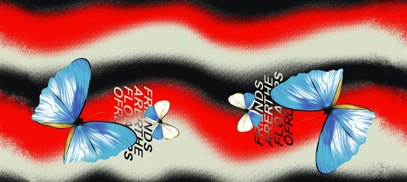 潮流蓝蝶喷绘面料印花 时尚服装印花素材推荐