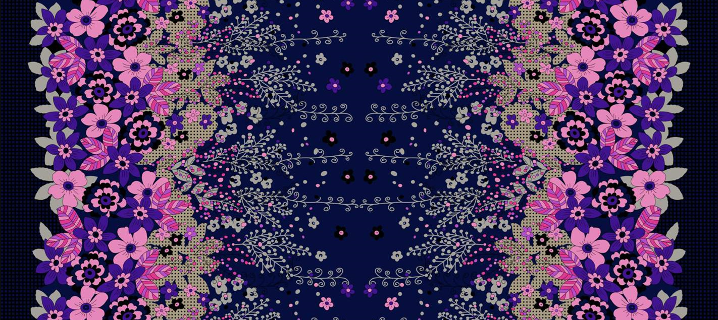 复古紫粉花卉面料印花素材 适合服装印花设计