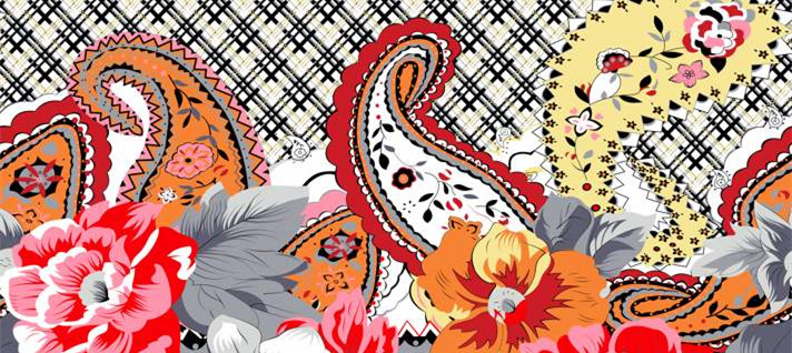 复古佩斯利花卉融合的面料印花设计素材