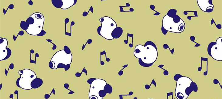 可爱卡通狗头与音符 趣味面料印花设计素材