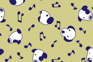 可爱卡通狗头与音符 趣味面料印花设计素材