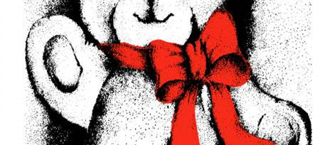 复古点阵风卡通熊 红色蝴蝶结 服装印花素材