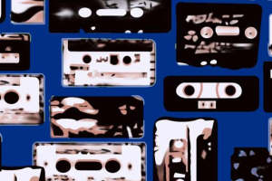 复古磁带图案服装印花素材，经典设计点缀时尚面料