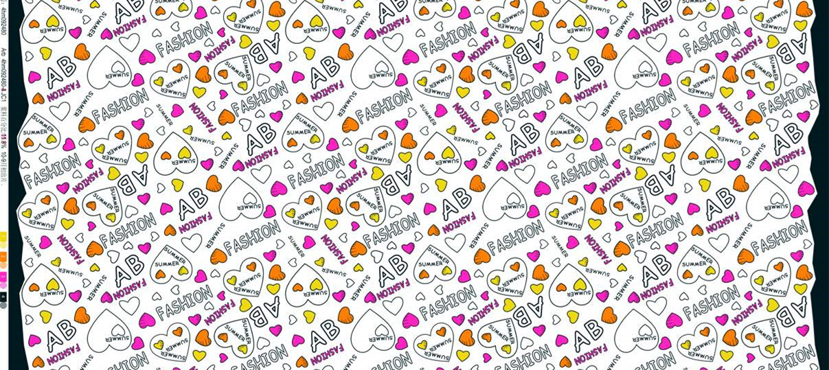 时尚爱心字母印花面料 夏季服装印花素材推荐