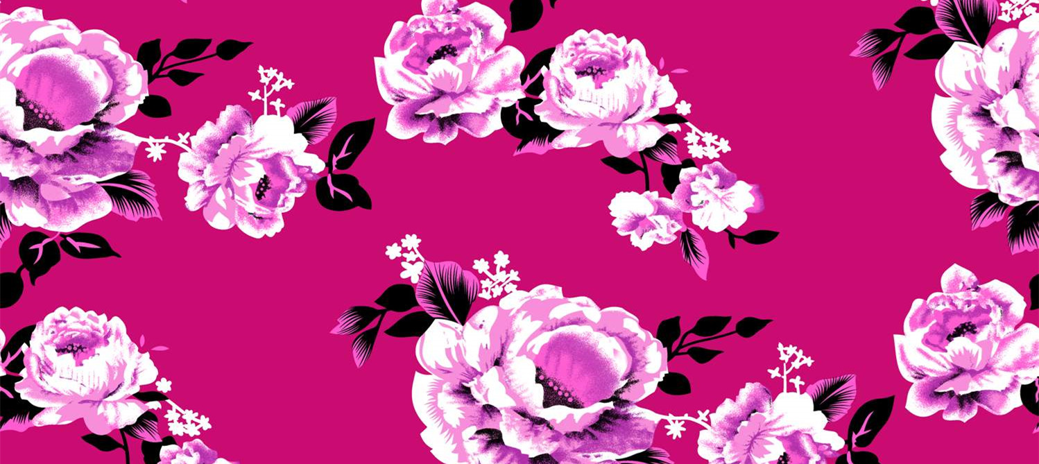 复古玫红花卉面料印花 时尚服装印花设计素材