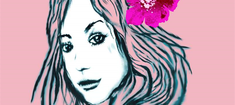 时尚手绘风女性肖像面料印花素材,适用于服装定制设计