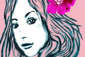 时尚手绘风女性肖像面料印花素材，适用于服装定制设计